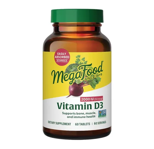 MegaFood Vitamin D3 2000 IU - Bổ sung vitamin D tăng sức đề kháng giúp xương chắc khỏe, phù hợp cho người ăn chay, sản xuất Mỹ