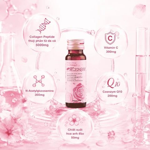 Chai uống bổ sung collagen giúp đẹp da tăng độ ẩm cho da và độ đàn hồi cho da Hana Colla Q10 Jpanwell (10 chai x 50ml)