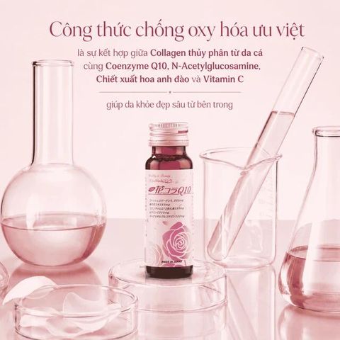 Chai uống bổ sung collagen giúp đẹp da tăng độ ẩm cho da và độ đàn hồi cho da Hana Colla Q10 Jpanwell (10 chai x 50ml)