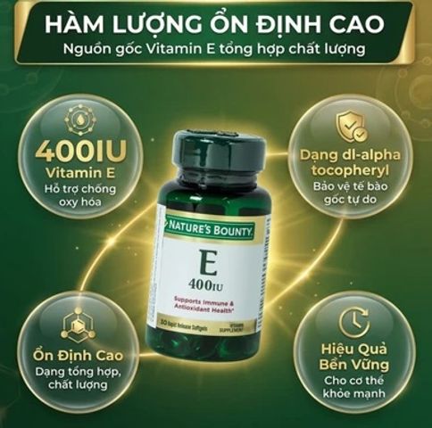 [Nhập khẩu] Vitamin E 400iu Nature's Bounty - Viên uống Hỗ trợ chống oxy hóa, làm chậm lão hóa da