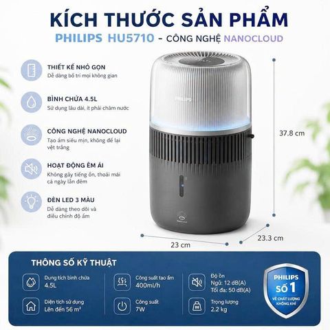 MÁY TẠO ẨM NANO KÈM XÔNG TINH DẦU PHILIPS HU5710 56M2