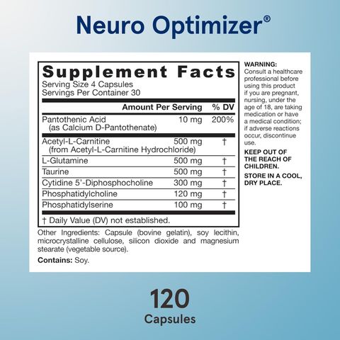 Neuro Optimizer Jarrow - Bổ não tăng cường trí nhớ, giúp hồi phục di chứng tai biến mạch máu não, 120 viên sản xuất Mỹ