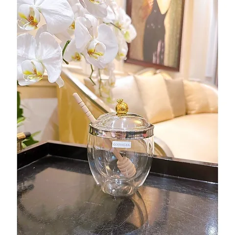 Hũ mật ong thủy tinh 2 lớp Godinger Pomegranate