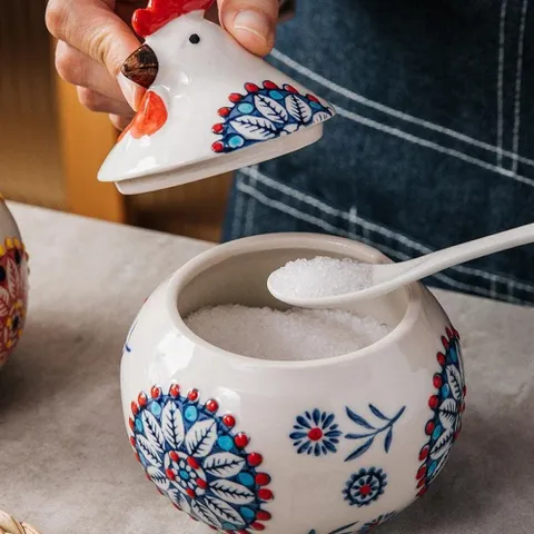Sét 3 hũ đựng gia vị con gà kèm khay,thìa Tregoer.