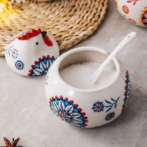 Sét 3 hũ đựng gia vị con gà kèm khay,thìa Tregoer.