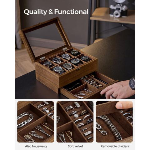 HỘP ĐỰNG ĐỒNG HÔ , TRANG SỨC 2 TẦNG SONGMICS
