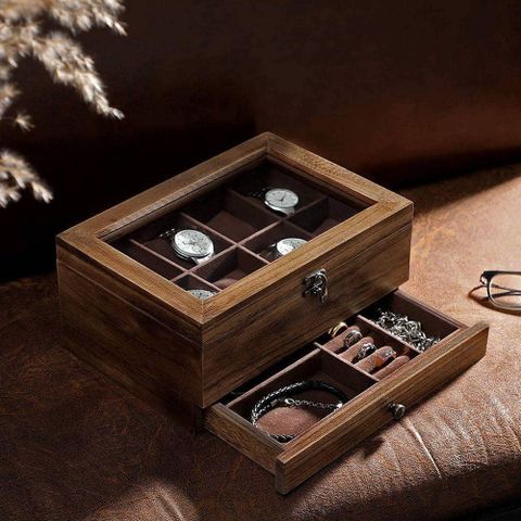 HỘP ĐỰNG ĐỒNG HÔ , TRANG SỨC 2 TẦNG SONGMICS