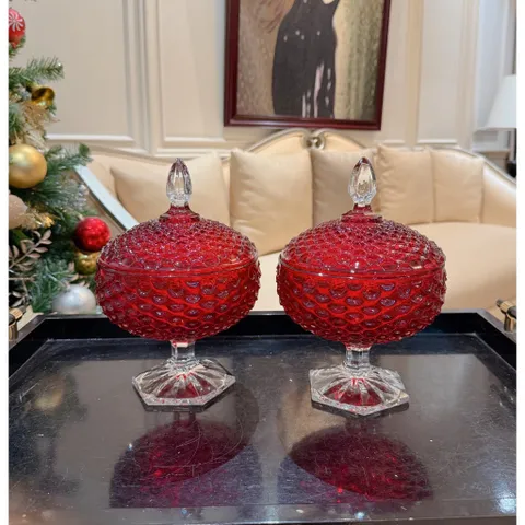 Chân bồng pha lê có nắp 16cm đỏ