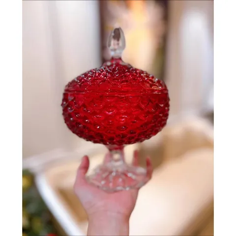 Chân bồng pha lê có nắp 16cm đỏ