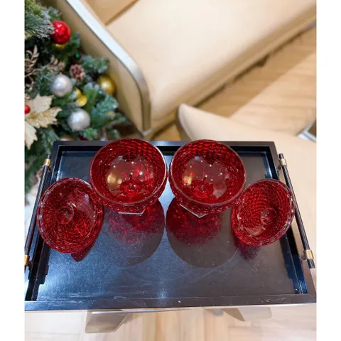 Chân bồng pha lê có nắp 16cm đỏ
