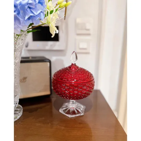 Chân bồng pha lê có nắp 16cm đỏ