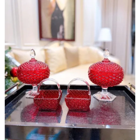 Giỏ kẹo pha lê 10cm đỏ
