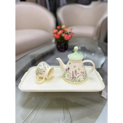 Bộ ấm chén sứ họa tiết thỏ hoa Vintage