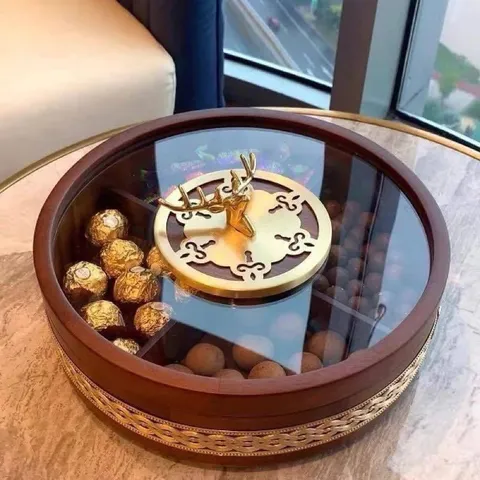 Khay Đựng bánh kẹo tết tròn đế xoay Rtteri