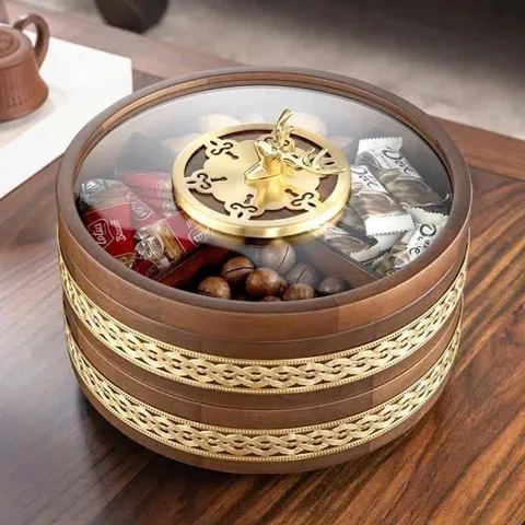 Khay Đựng bánh kẹo tết tròn đế xoay Rtteri