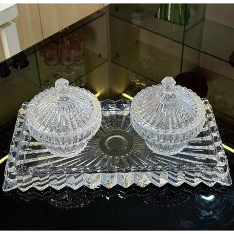 Set khay kèm 2 thố pha lê CROWN JEWEL GLASS WARE