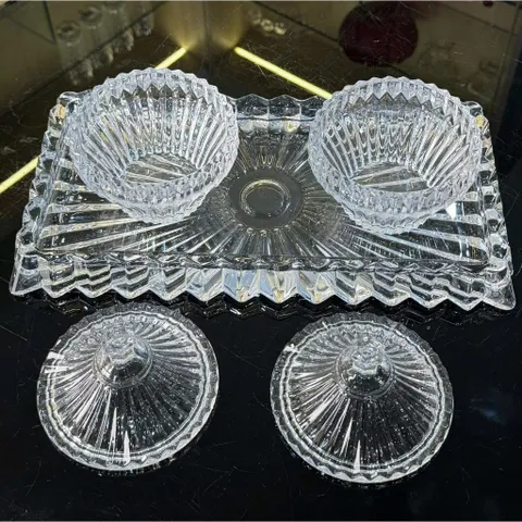 Set khay kèm 2 thố pha lê CROWN JEWEL GLASS WARE