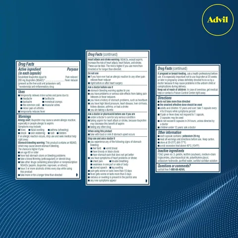 Advil Liqui Gels 200mg - Giảm Đau đầu, đau răng các vấn đề xương khớp, đau bụng kinh, 200 viên sản xuất Mỹ