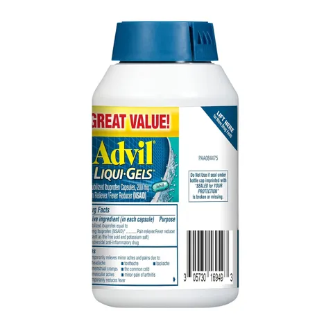 Advil Liqui Gels 200mg - Giảm Đau đầu, đau răng các vấn đề xương khớp, đau bụng kinh, 200 viên sản xuất Mỹ