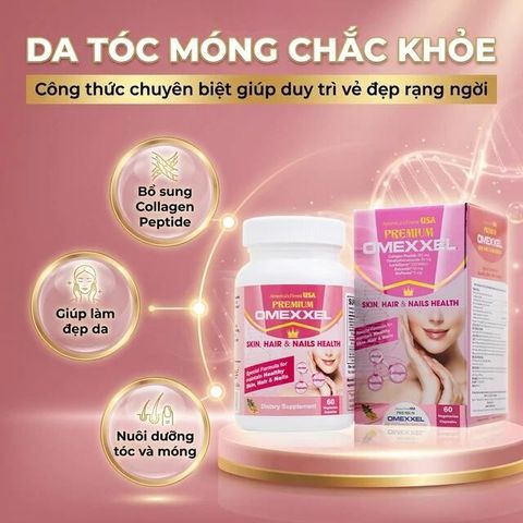 Viên uống bổ sung collagen, giúp làm đẹp da, tóc, móng chắc khỏe Premium Omexxel Skin Hair & Nails Health (60 viên)