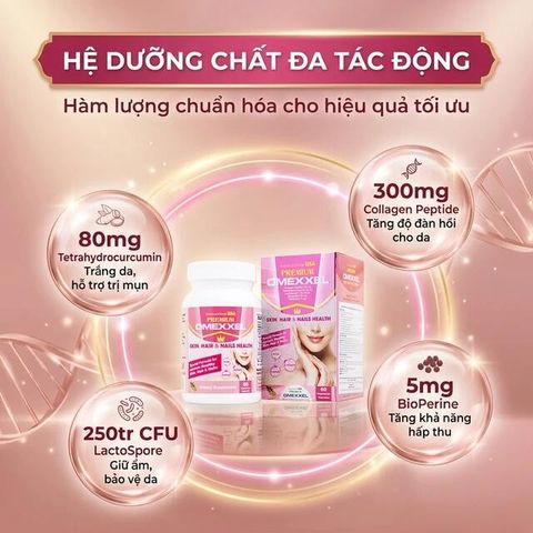 Viên uống bổ sung collagen, giúp làm đẹp da, tóc, móng chắc khỏe Premium Omexxel Skin Hair & Nails Health (60 viên)