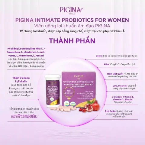 Viên Uống Lợi Khuẩn Pigina Hàn Quốc 30 Viên Hỗ Trợ Đường Ruột Tăng Đề Kháng Cho Nữ