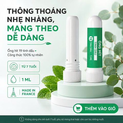 Ống Hít Tinh Dầu Puressentiel Resp OK 1ml, 19 Tinh Dầu, Menthol & Camphor, Từ 7 Tuổi, Made in France