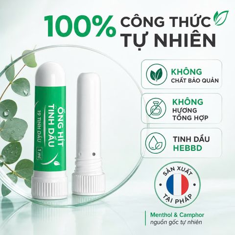 Ống Hít Tinh Dầu Puressentiel Resp OK 1ml, 19 Tinh Dầu, Menthol & Camphor, Từ 7 Tuổi, Made in France