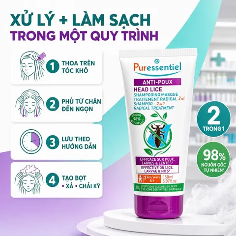 Tinh Chất Diệt Chấy Trứng Chấy Puressentiel 2 trong 1 100ML - Hiệu quả Loại bỏ Chấy và Trứng Chấy, cho Cả Gia Đình