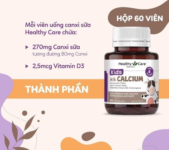Viên Bổ Sung Canxi Healthy Care 60 Viên - Hỗ Trợ Phát Triển Xương Răng và Chiều Cao Cho Trẻ Từ 4 Tháng Tuổi Trở Lên
