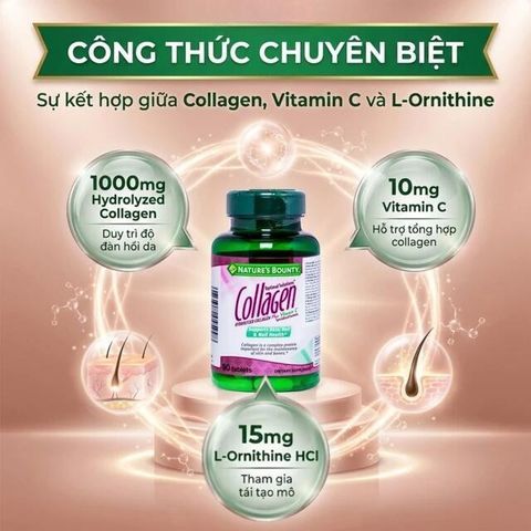 Viên uống giúp đẹp da, móng, tóc chắc khỏe, hỗ trợ chống oxy hoá Hydro-lyzed Collagen With Vitamin C Nature's Bounty (90 viên)