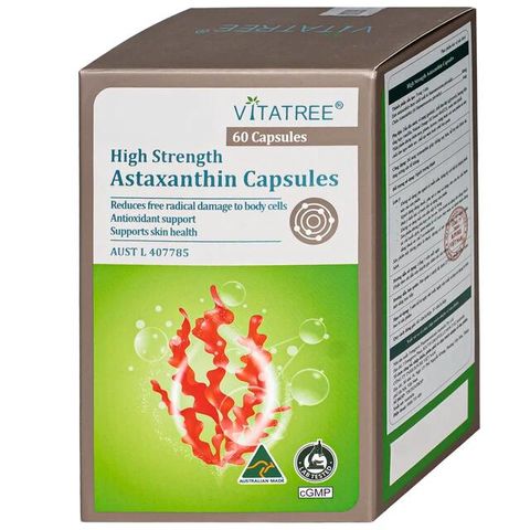 Viên uống hỗ trợ chống oxy hoá, hỗ trợ sức khoẻ da, tăng cường sức đề kháng Vitatree High Strength Astaxanthin (Hộp 60 viên)