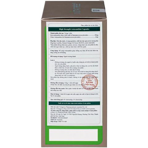 Viên uống hỗ trợ chống oxy hoá, hỗ trợ sức khoẻ da, tăng cường sức đề kháng Vitatree High Strength Astaxanthin (Hộp 60 viên)