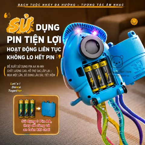 Đồ chơi bạch tuộc nhảy múa bịt mắt có đèn và nhạc tự tránh vật cản kích thích vận động cho bé Thế giới đồ chơi 1104