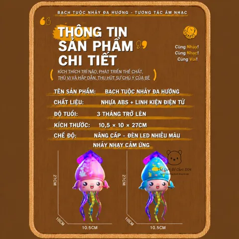 Đồ chơi bạch tuộc nhảy múa bịt mắt có đèn và nhạc tự tránh vật cản kích thích vận động cho bé Thế giới đồ chơi 1104