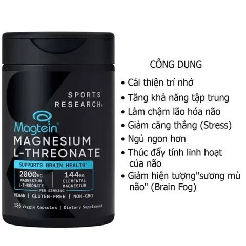 Viên uống bổ sung Magie Sports Research Magtein Magnesium L-Threonate 2000mg 135 viên App pre-order Hàng đặt trước (Giao sau 7 ngày)