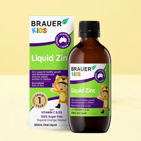 Siro Kẽm dành cho trẻ từ 1 tuổi trở lên - 13 tuổi Brauer Kids Liquid Zinc |200 mL| Tăng sức đề kháng & Thúc đẩy sự phát triển toàn diện [S/P Chuẩn Úc]