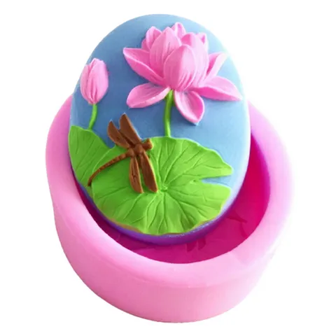 Khuôn silicon làm bánh, trung thu, rau câu hoa sen cành hình Oval loại 9 cm - Mã số 1564 790517