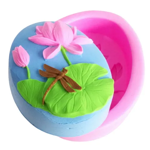 Khuôn silicon làm bánh, trung thu, rau câu hoa sen cành hình Oval loại 9 cm - Mã số 1564 790517