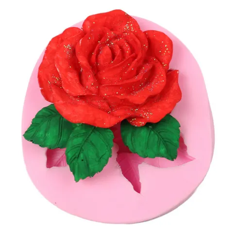 Khuôn silicone làm rau câu, socola hoa hồng 3 lá - Loại 8 cm - Mã 1706