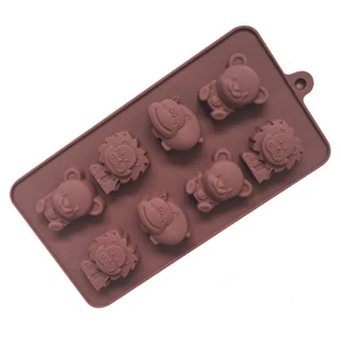 Khuôn silicone làm rau câu, socola 8 con hà mã, sư tử, gấu – Mã 1435