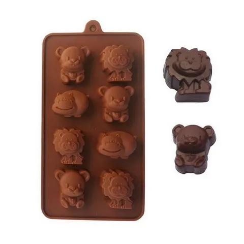 Khuôn silicone làm rau câu, socola 8 con hà mã, sư tử, gấu – Mã 1435