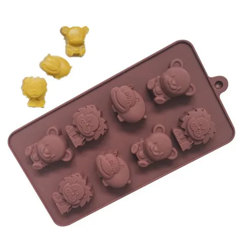 Khuôn silicone làm rau câu, socola 8 con hà mã, sư tử, gấu – Mã 1435