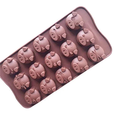 Khuôn silicone làm rau câu 15 hình heo con biểu cảm – Mã 1212