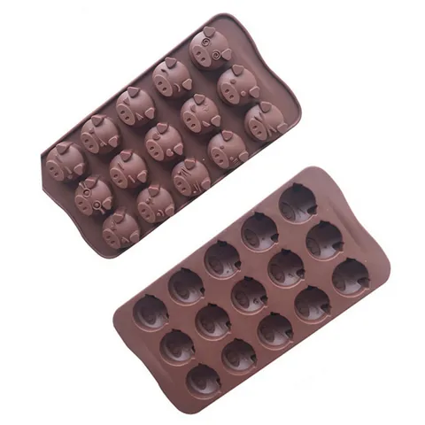 Khuôn silicone làm rau câu 15 hình heo con biểu cảm – Mã 1212