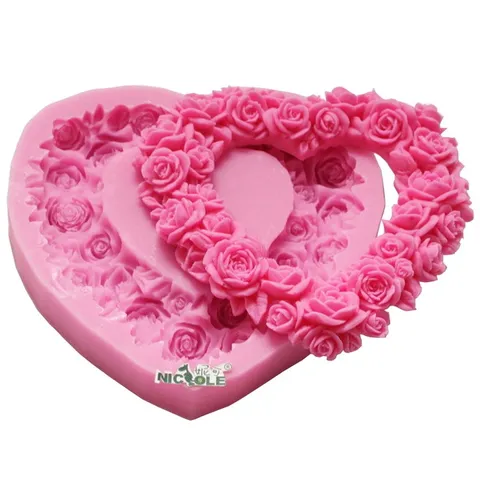 Khuôn rau câu silicone trái tim hoa hồng – Mã 1001