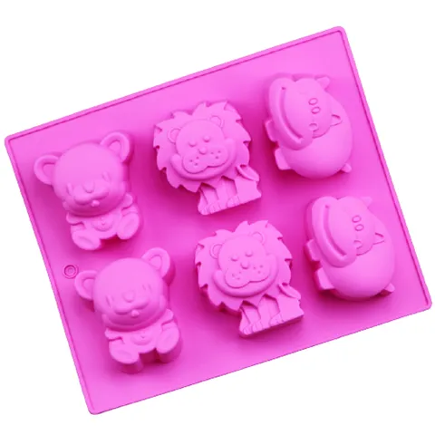 Khuôn silicone làm rau câu, socola 6 con hà mã, sư tử và gấu – Mã 1391