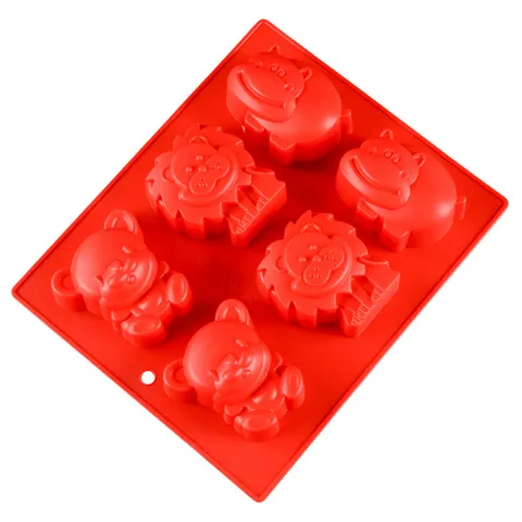 Khuôn silicone làm rau câu, socola 6 con hà mã, sư tử và gấu – Mã 1391