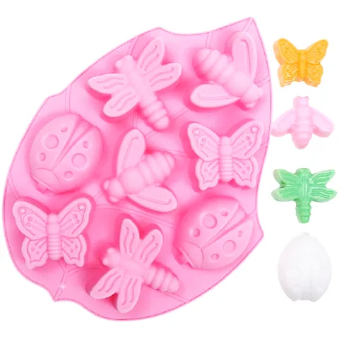 Khuôn silicone làm rau câu, socola, kẹo dẻo 6 con ong, bướm, chuồn chuồn và con cánh cam – Mã số 1279