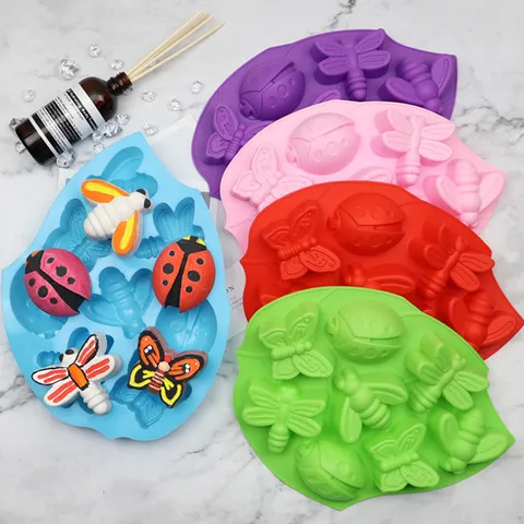 Khuôn silicone làm rau câu, socola, kẹo dẻo 6 con ong, bướm, chuồn chuồn và con cánh cam – Mã số 1279